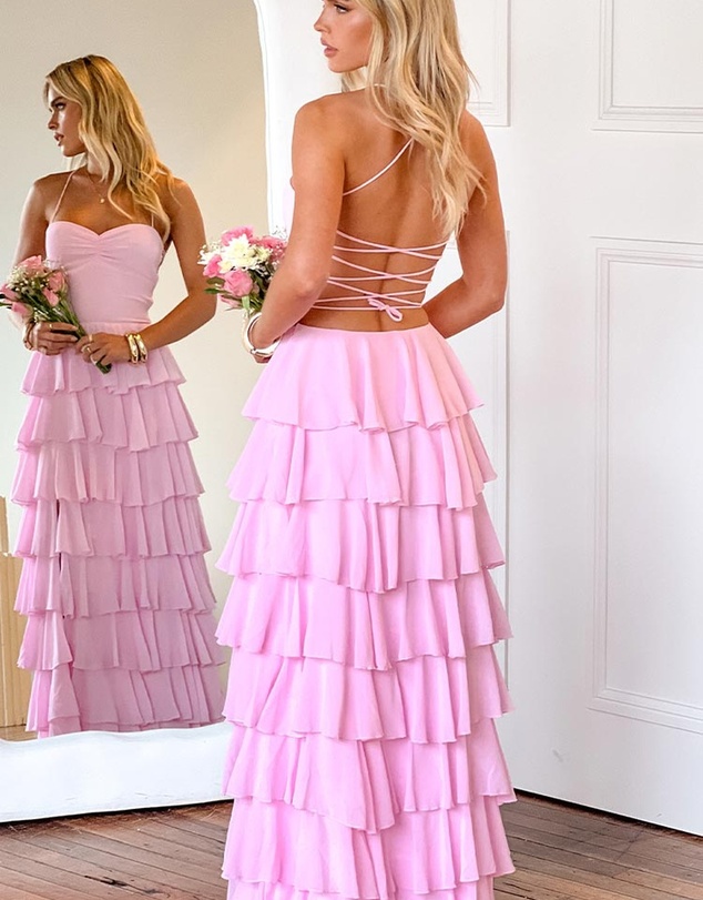 Beginning Boutique - Georgie Pink Ruffle Maxi Dress