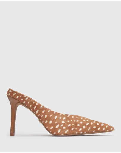 Betts - Matcha Leather Pony Hair High Stiletto Mules