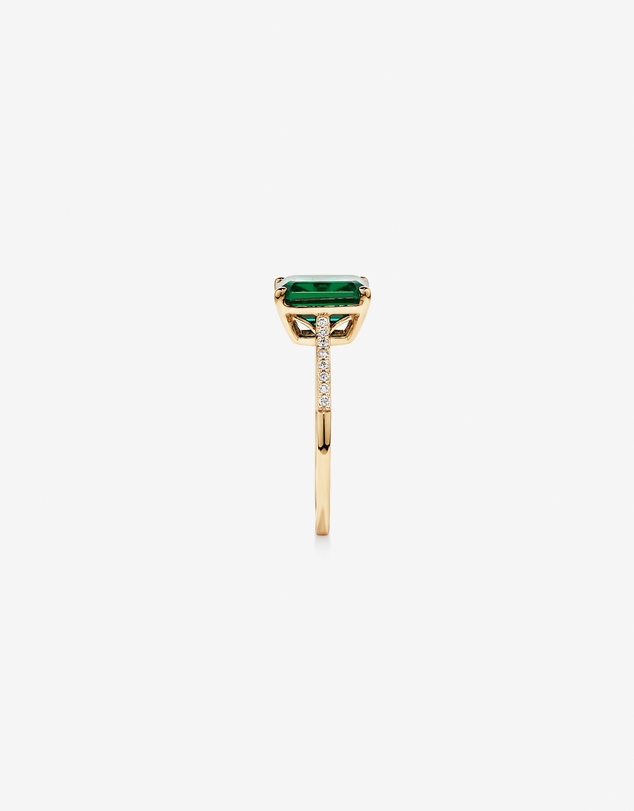 Michael Hill - Emerald Cut Green Created Emerald Gemstone and Diamond Ring in 10kt Yellow Gold