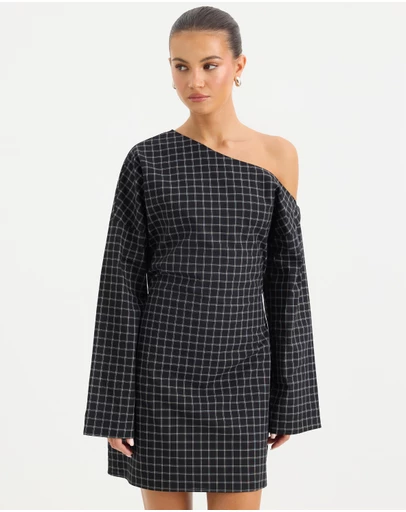 Calli - Lucy Off Shoulder Check Mini Dress