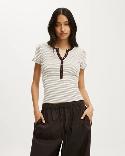 Cotton On - Blake Rib Henley Short Sleeve