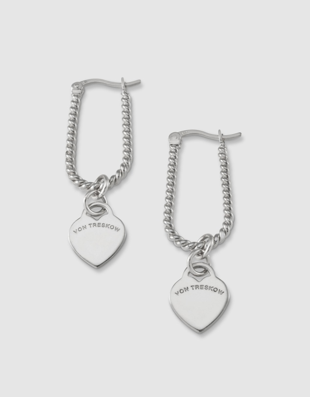 Von Treskow - Textured U-shape Earrings with VT Hearts