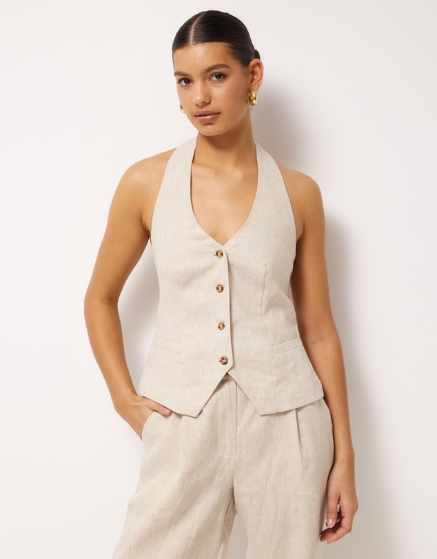 AERE - Ana Linen Button Front Halter Top
