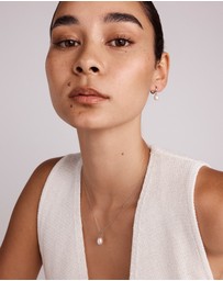 Michael Hill - Cultured Freshwater Pearl Drop Huggie Hoop Earrings and Pendant Necklace Set in Sterling Silver