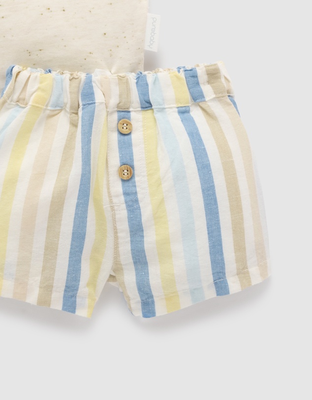 Purebaby - Linen Blend Short and Tee Set- Kids-Babies