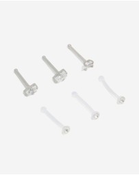 Lovisa - Surgical Steel Cubic Zirconia & Clear Nose Studs 6-Pack