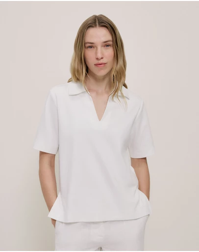 Trenery - Modal Cotton Collared T-shirt in White