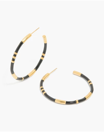 Lovisa - Waterproof Gold Plated Stainless Steel Black Enamel Striped Hoop Earrings