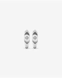 Michael Hill - Diamond Star Accent Signet Huggie Hoop Earrings in Sterling Silver