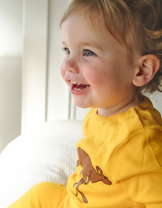 B Free Intimate Apparel - Baby Snap Button Sleepsuit with Booties - 100% Organic Cotton - Yellow Kangaroo