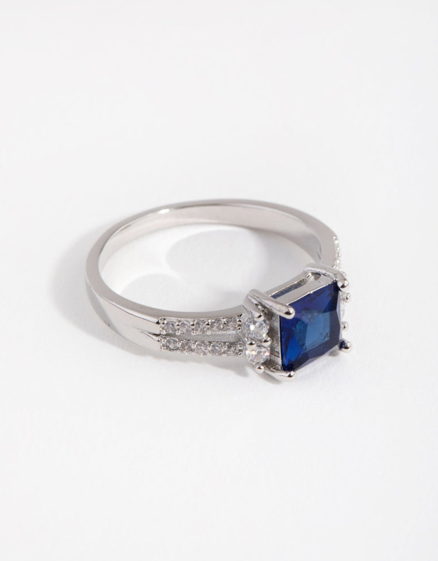 Lovisa - Silver Cubic Zirconia Square Station Double Band Ring