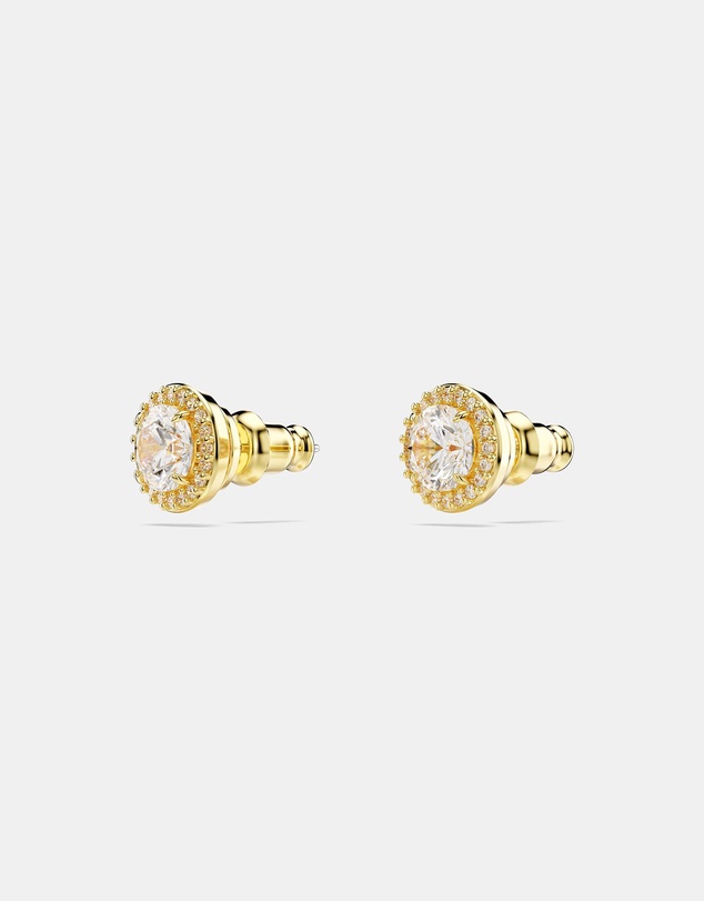 Swarovski - Una Angelic stud earrings, Round cut, Gold tone, Gold-tone plated