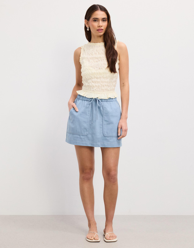 The Fated - Becky Contrast Stitch Soft Denim Mini Skirt