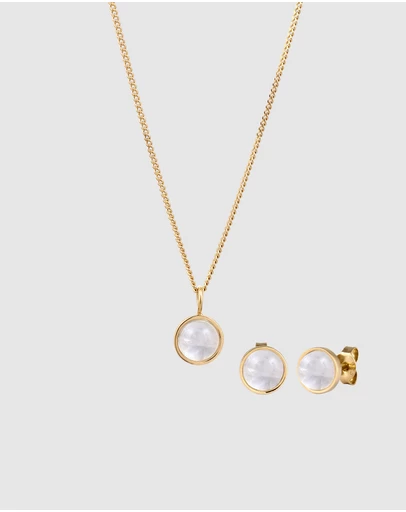 Elli Jewelry - Jewelry Set Moonstone 925 Sterling Silver Gold-Plated