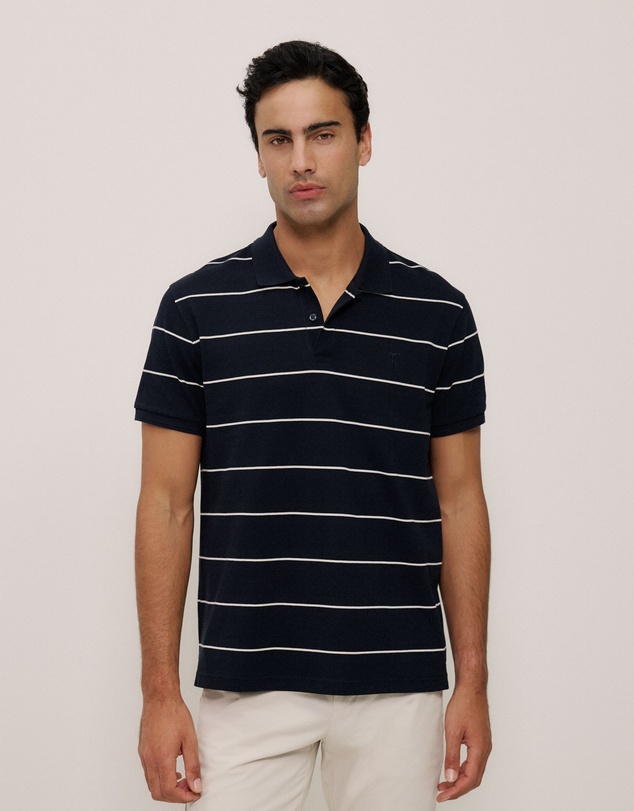 Trenery - Pique Stripe Monogram Polo in Navy
