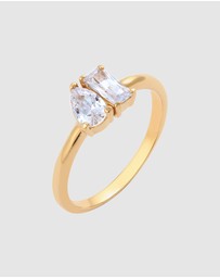 Elli Jewelry - Ring Crystal Rectangle 925 Sterling Silver Gold-Plated