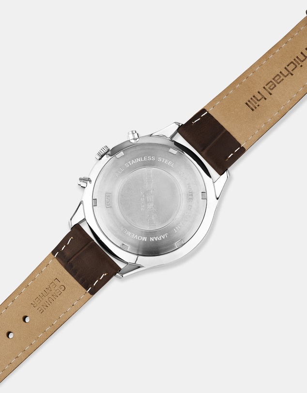 Michael Hill - Men's Chronograph Watch in Stainless Steel & Brown Leather