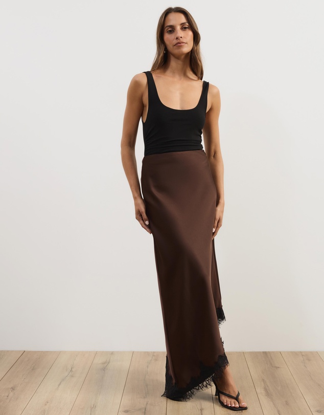 Atmos&Here - Leoni Asymmetric Lace Satin Skirt