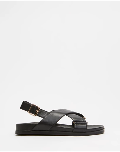 AERE - Crossover Leather Footbed Sandals