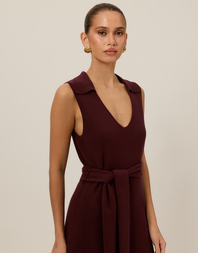 Tussah - Willa Collard Tie Waist Knitted Maxi Dress