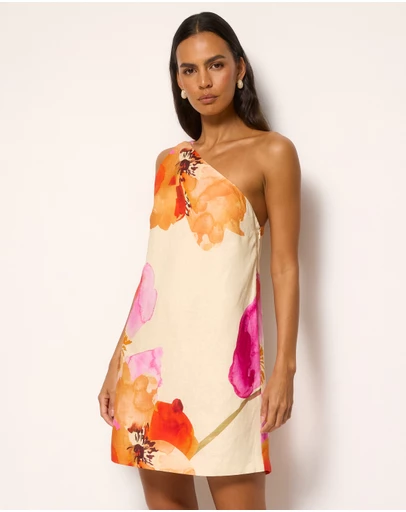 AERE - Fiora Linen One Shoulder Mini Dress