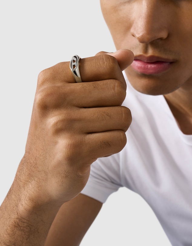 Diesel - Oval D Logo Silver Tone Ring