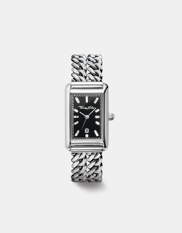 THOMAS SABO - THOMAS SABO Ladies Rectangular Silver Watch with Black Dial