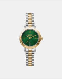 DKNY - Essentials Two-Tone 28mm Green Dial Womens Watch + Gold Bracelet
