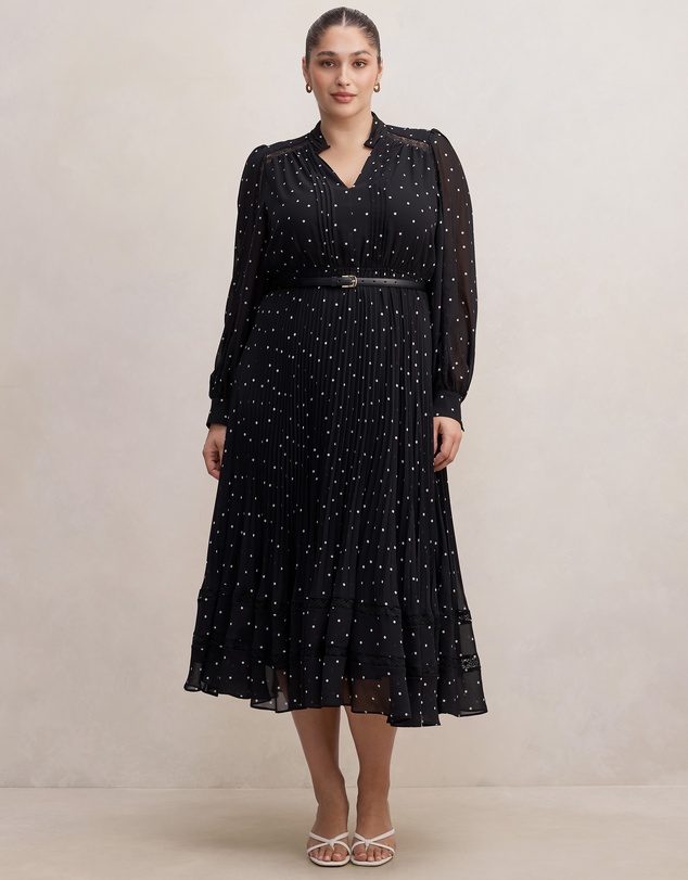Forever New Curve - Clara Curve Pleated Lace Trim Midi Dress