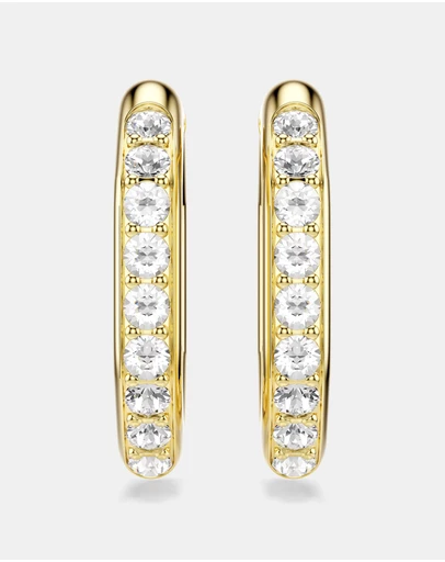 Swarovski - Dextera Hoop Earrings, Octagon Shape, Round Cut, Medium, White, 18K Gold Finish