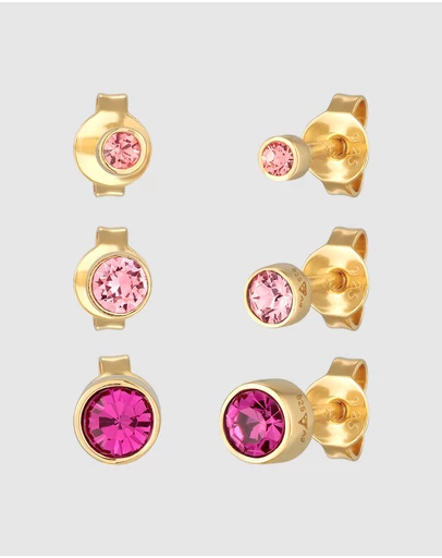 Elli Jewelry - Earrings Set Stud Crystals Pink in 925 Sterling Silver Gold Plated