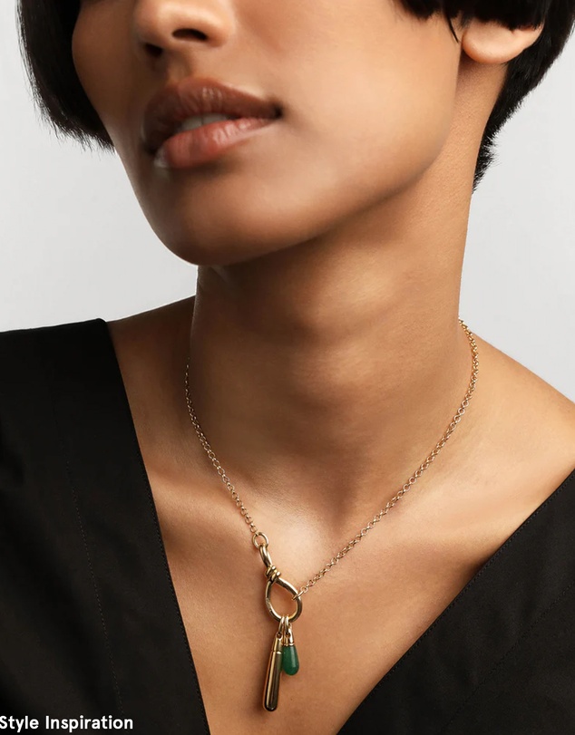 PDPAOLA - Green Aventurine Drop Pendant Stacker Chain Necklace