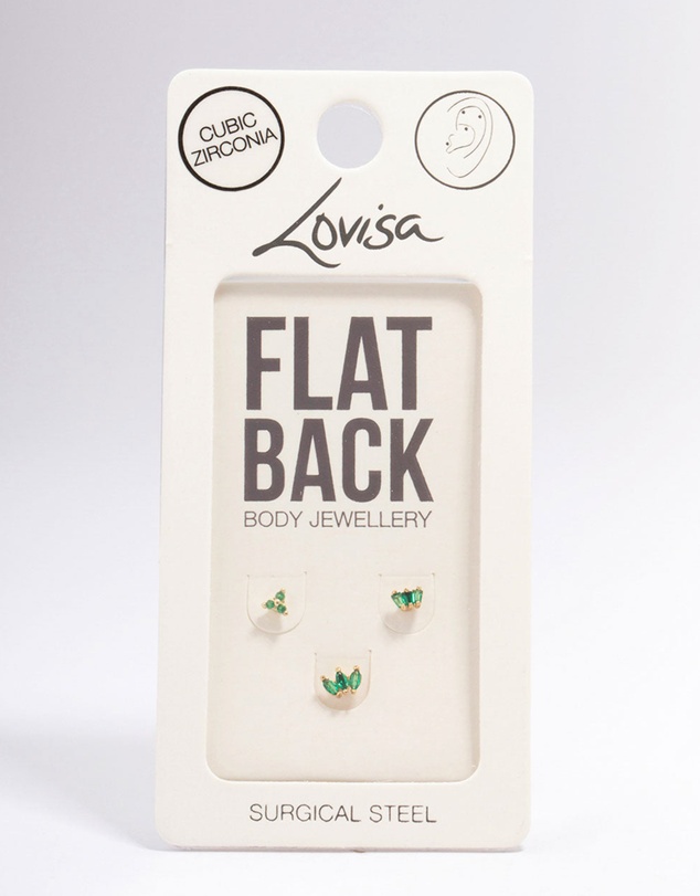 Lovisa - Gold Plated Surgical Steel Marquise Fan Flat Back 3-Pack