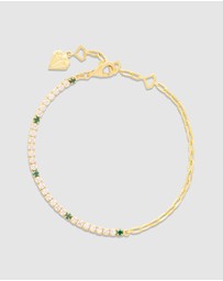 Wanderlust + Co - Pave 14K Gold Vermeil Emerald Mini Tennis Chain Bracelet