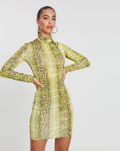 Snake Print High Neck Mini Dress