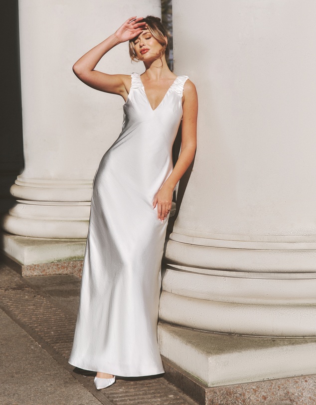 Six Stories - Victoria V Neck Satin Maxi Dress
