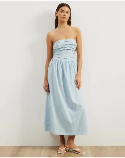 Atmos&Here - Laura Strapless Linen Blend Midi Dress