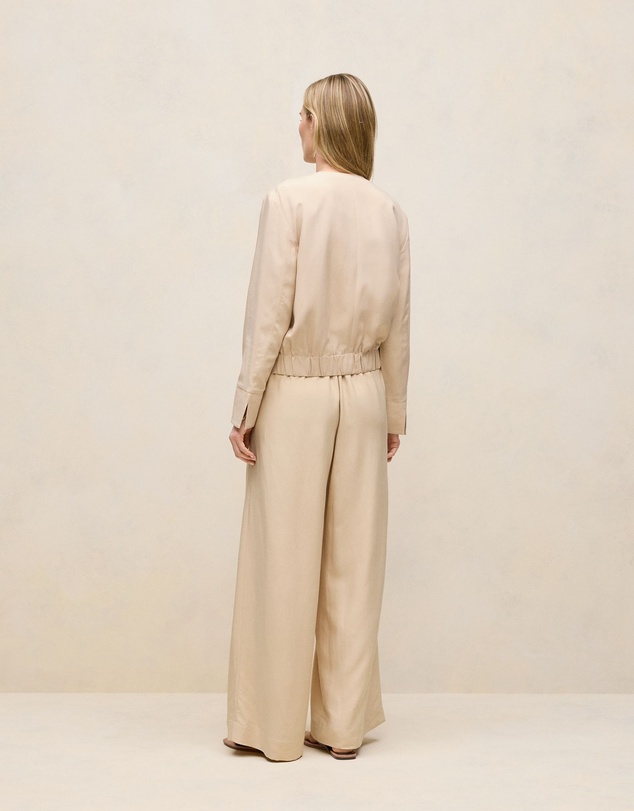 Trenery - Soft Collarless Blouson Jacket in Sand