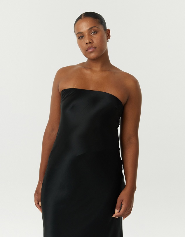 Third Form - Satin Tie Back Strapless Maxi Dress