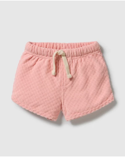 Wilson & Frenchy - Petal Pink Check Organic Terry Tie Shorts - Babies-Kids