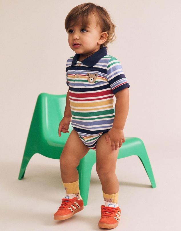 Huxbaby - Rainbow Stripe Polo Romper - Babies