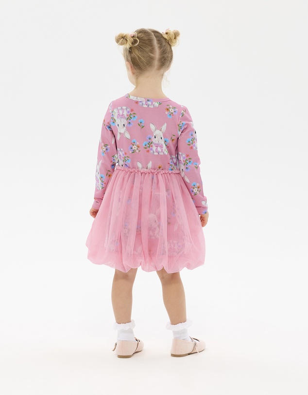 Rock Your Kid - Hunny Bunny Long Sleeve Bubble Dress in Peach