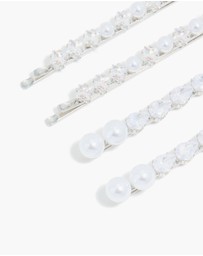 Lovisa - Silver Plated Cubic Zirconia & Pearl Hair Clips 4-Pack