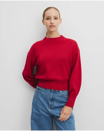Country Road - Organically Grown Cotton Blend Crop Crew Neck Knit
