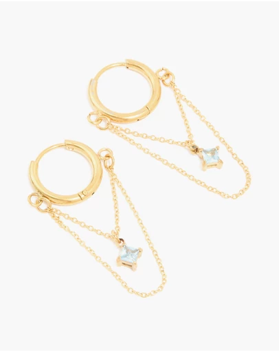 Lovisa - Waterproof Gold Plated Stainless Steel Cubic Zirconia Chain Droplet Huggie Earrings