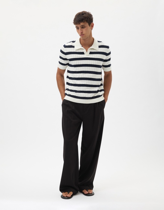 AERE - Stripe Cotton Knit Polo