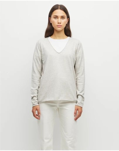 JH Lounge - JHL V-Neck L/S T (Fine Cotton Cashmere) Soft Grey Marle
