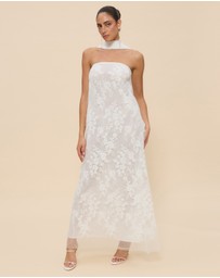 CHANCERY - Sana Strapless Sheer Lace Maxi Dress with Scarf