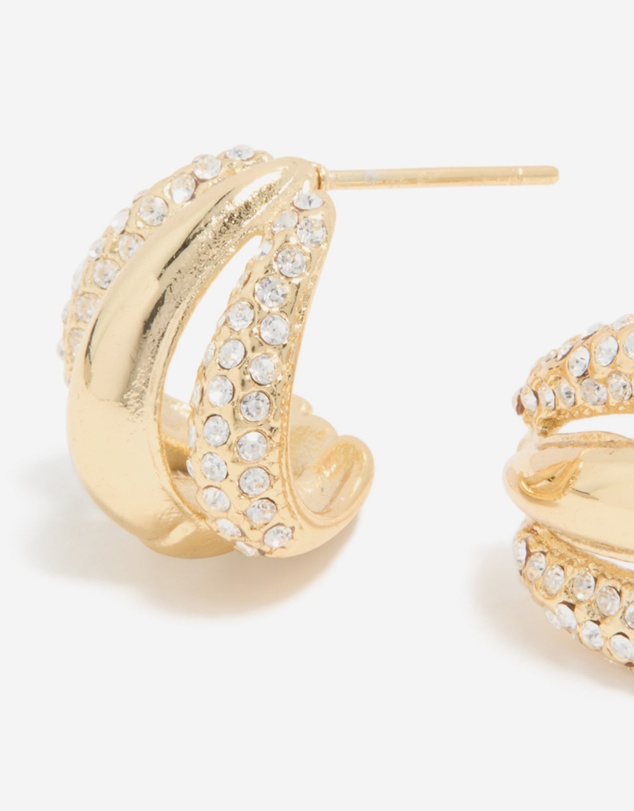 Lovisa - Waterproof Gold Plated Stainless Steel Diamante Trio Illusion Hoop Earrings