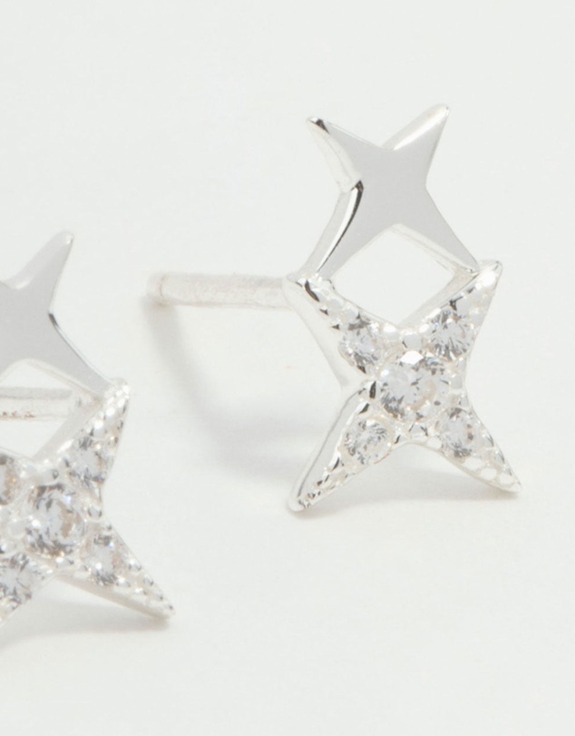 Lovisa - Sterling Silver Cubic Zirconia Double Star Stud Earrings